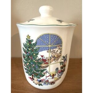 Vintage Nikko Christmastime "Here Comes Santa" STORAGE JAR with Lid - New in Box